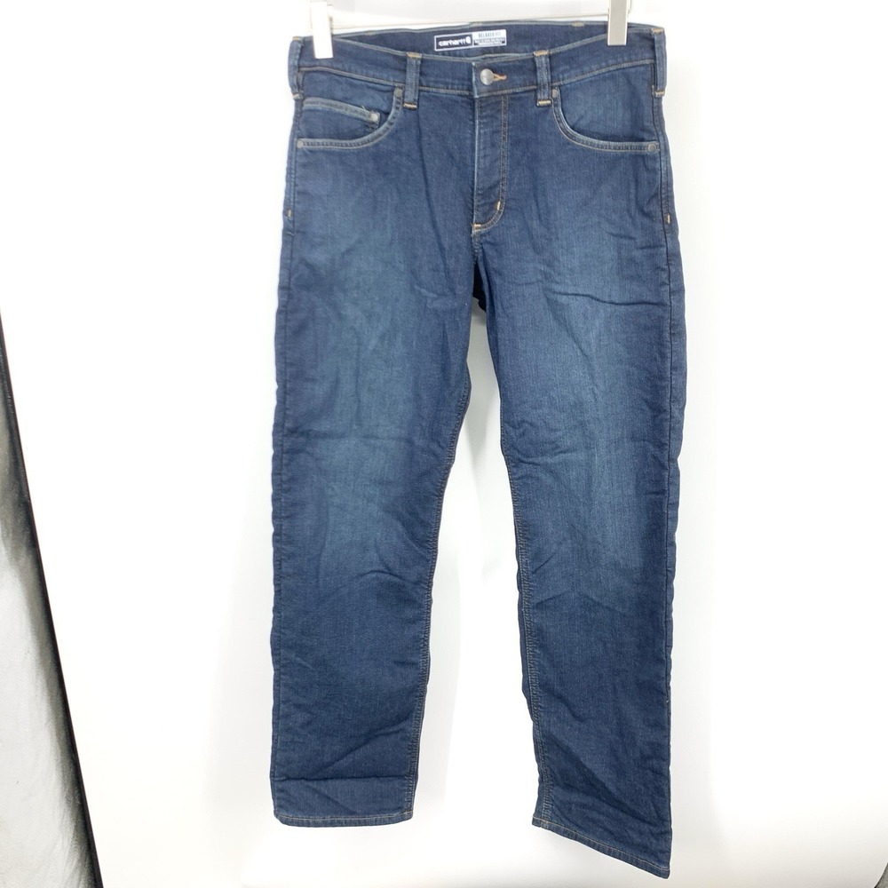 Carhartt Men Size 33 x 32 Jeans Dark Wash Pants Relaxed Fit Lined Flex‎ Straight